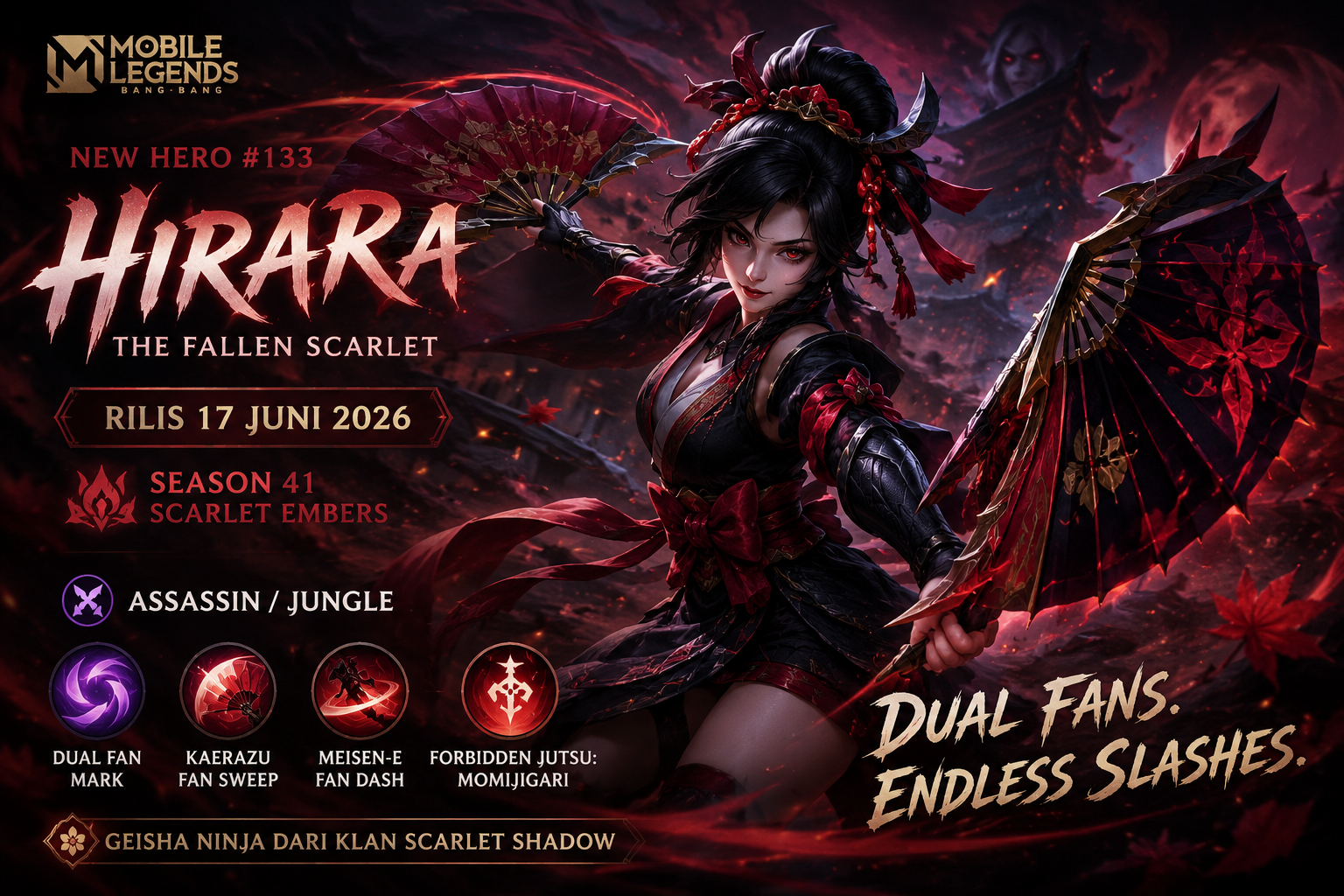 Hero MLBB Hirara Rilis 17 Juni, Assassin Paling Brutal di Season 41