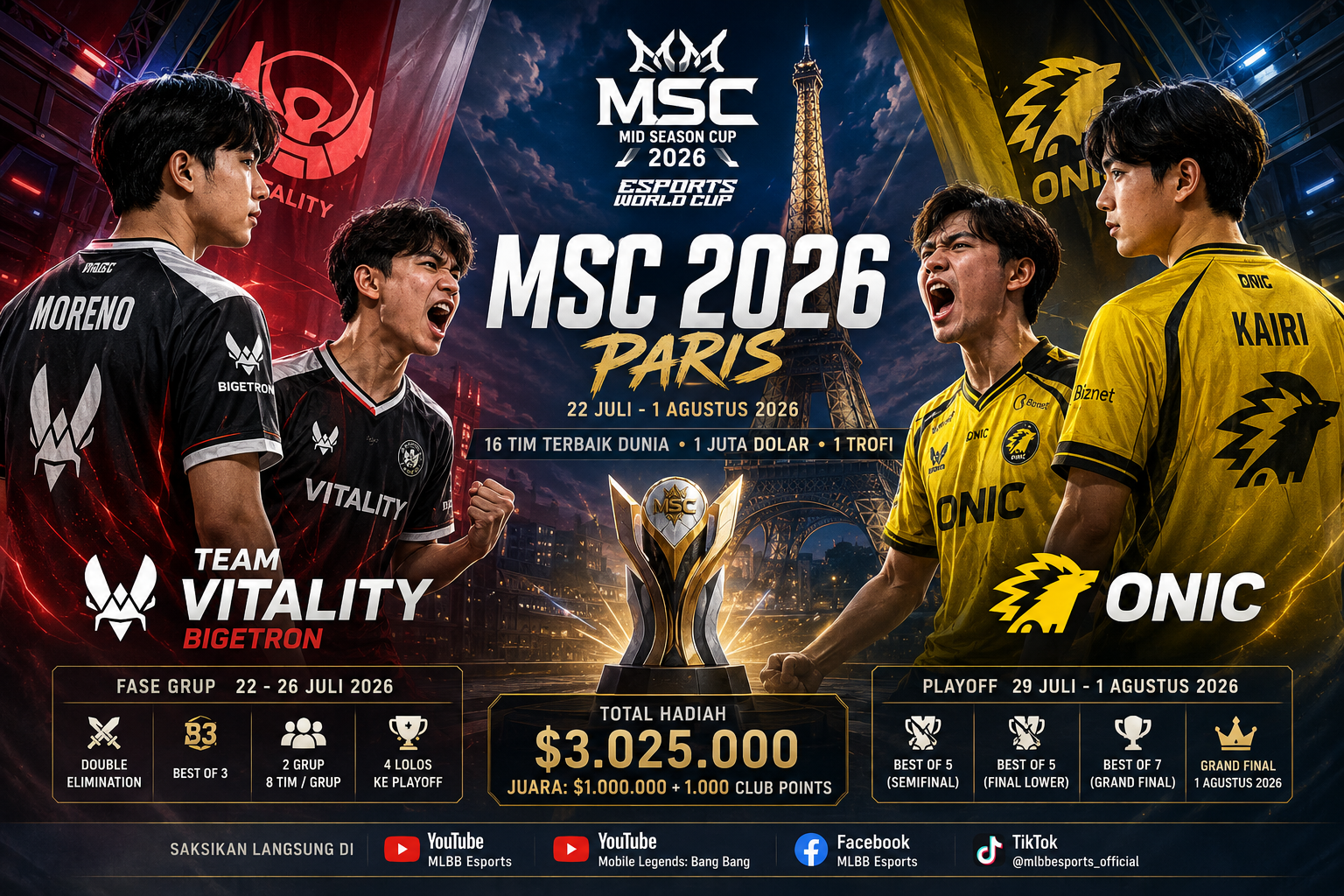 Jadwal MSC 2026 di EWC Resmi Rilis: Team Vitality dan ONIC Siap Berjuang