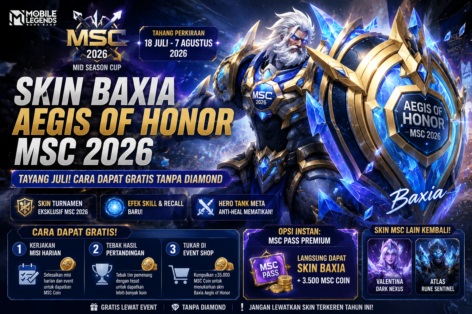 Skin Baxia Aegis of Honor MSC 2026 Tayang Juli, Ini Cara Dapat Gratis Tanpa Diamond